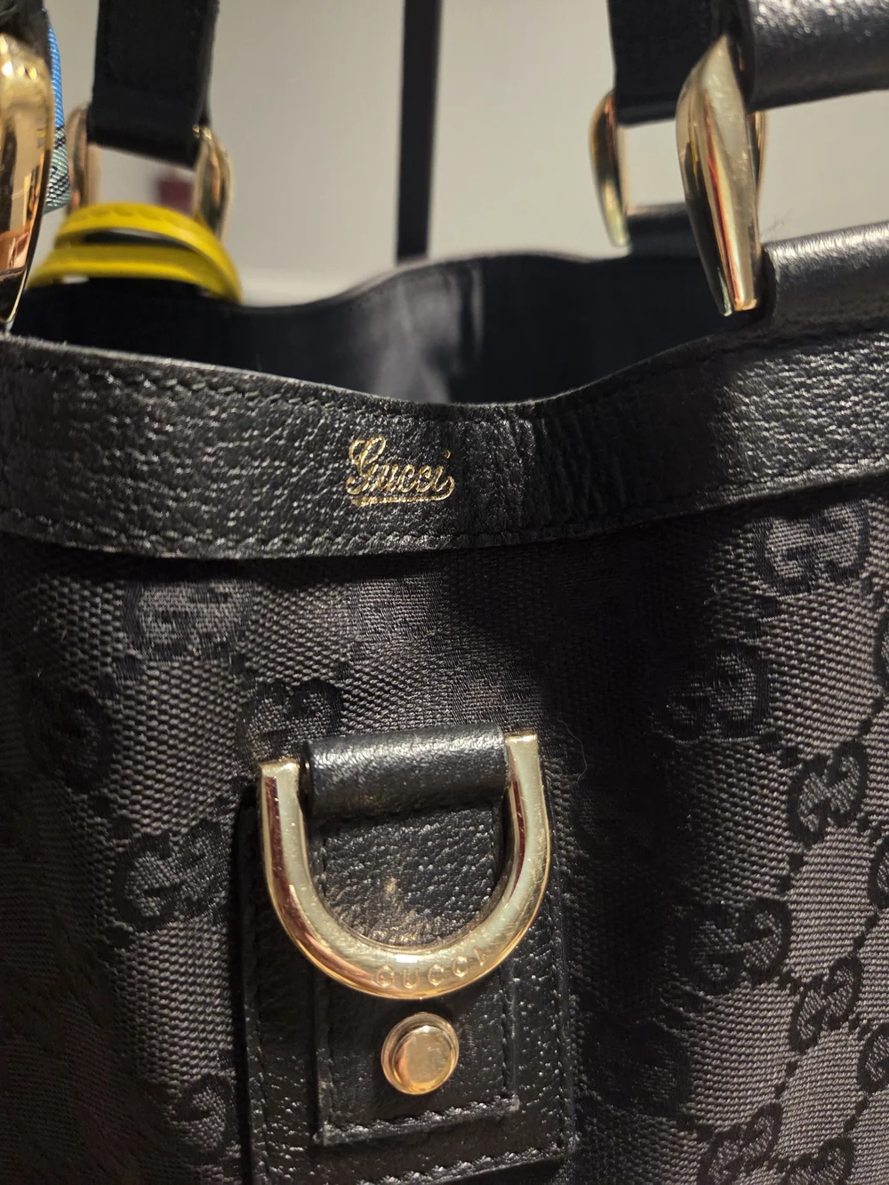 Gucci Black Monogram Tote Bag with Gold Hardware - Picture 2 of 16